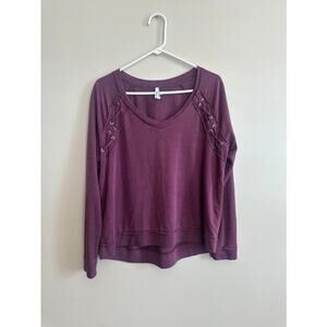 Mud Lace-Up Shoulder V-Neck Sweatshirt Purple Medium